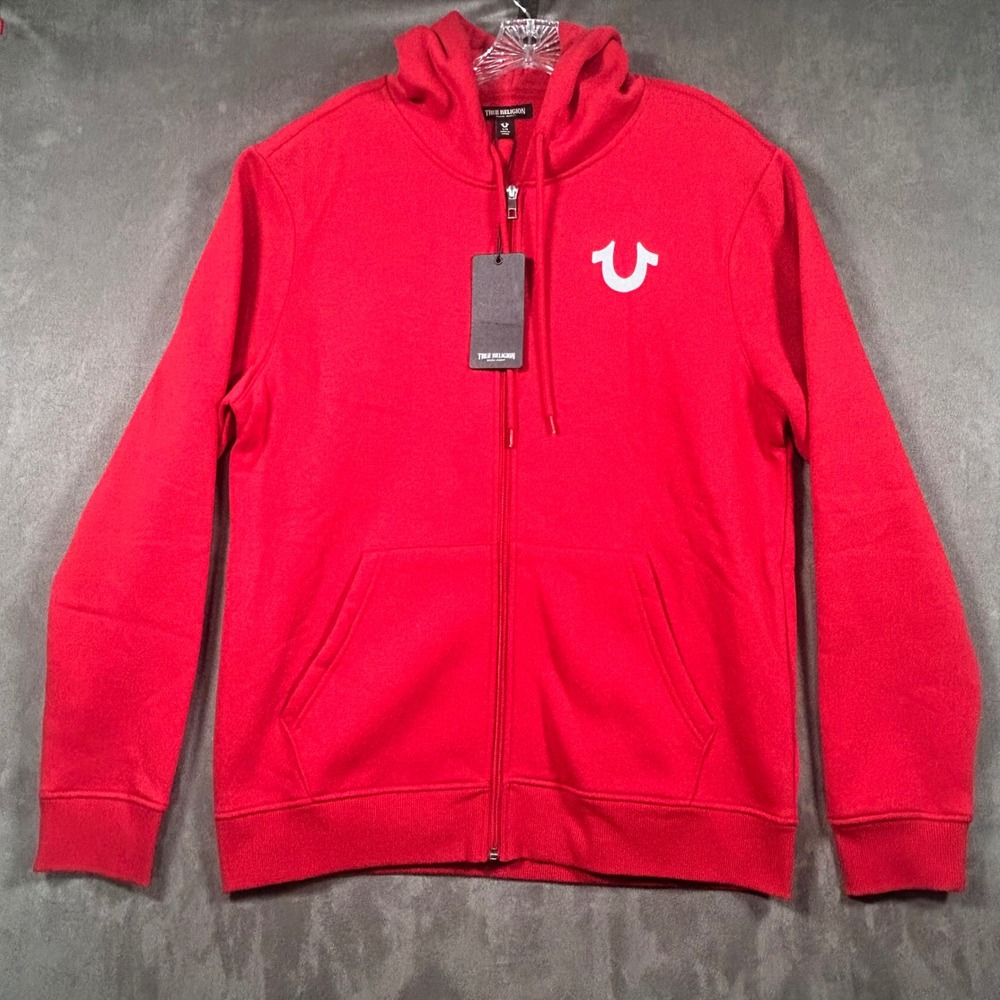 True Religion Mens Red Wreath Buddha Zip Hoodie Large Red NWT